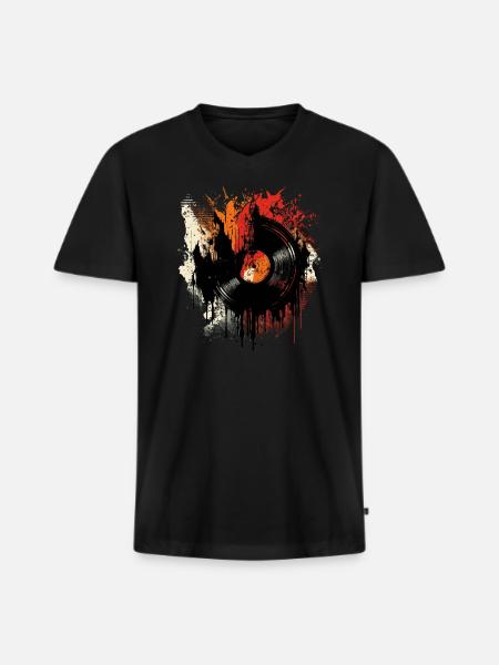 Schallplatten Liebe - Männer Premium Bio T-Shirt mit V-Ausschnitt - Schwarz