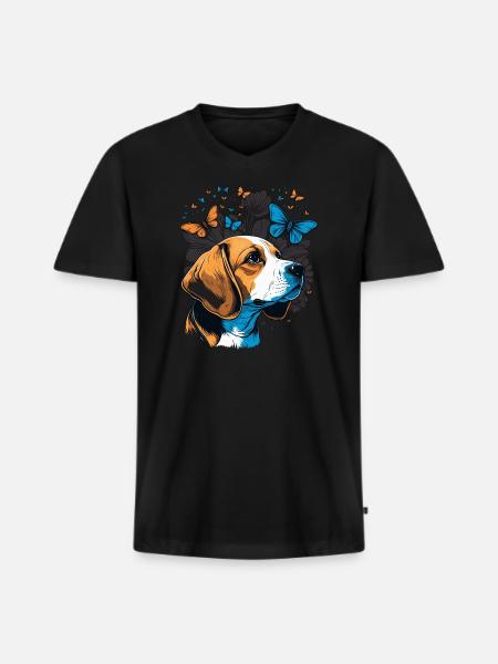 Beagle Dog Butterfly - Men's Premium Organic T-shirt with V-neck - black