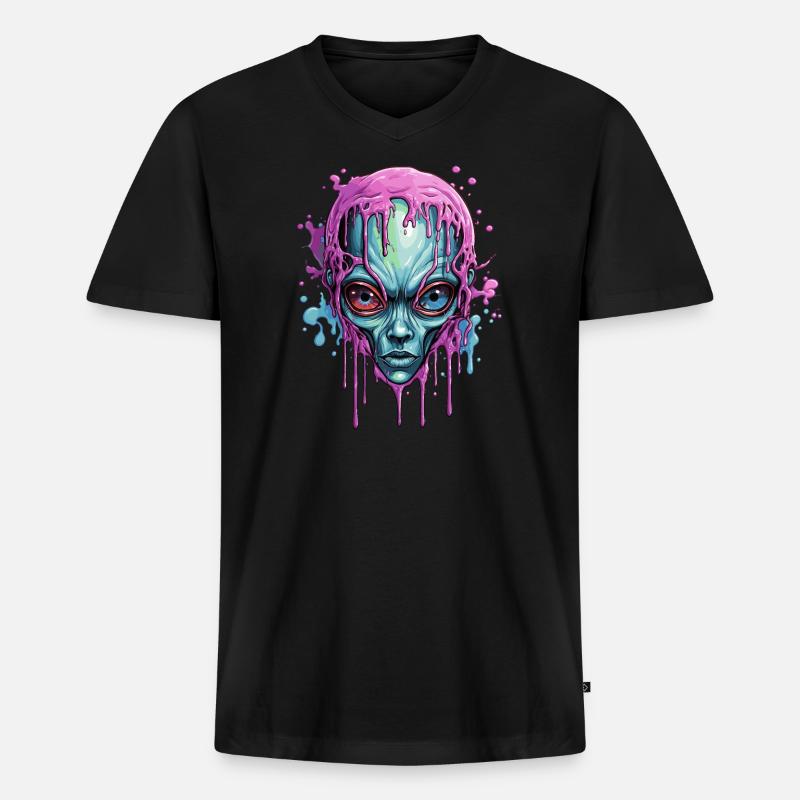 Bunter Alienschädel - Männer Premium Bio T-Shirt mit V-Ausschnitt - Schwarz
