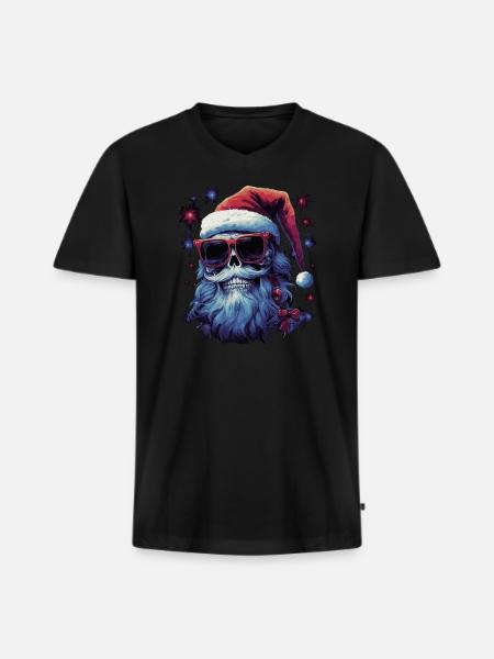 Skull with Santa hat - Men's Premium Organic T-shirt with V-neck - black