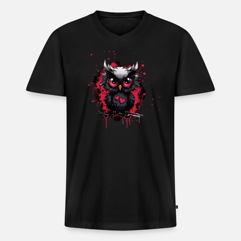 Lustige Eule - Männer Premium Bio T-Shirt mit V-Ausschnitt - Schwarz