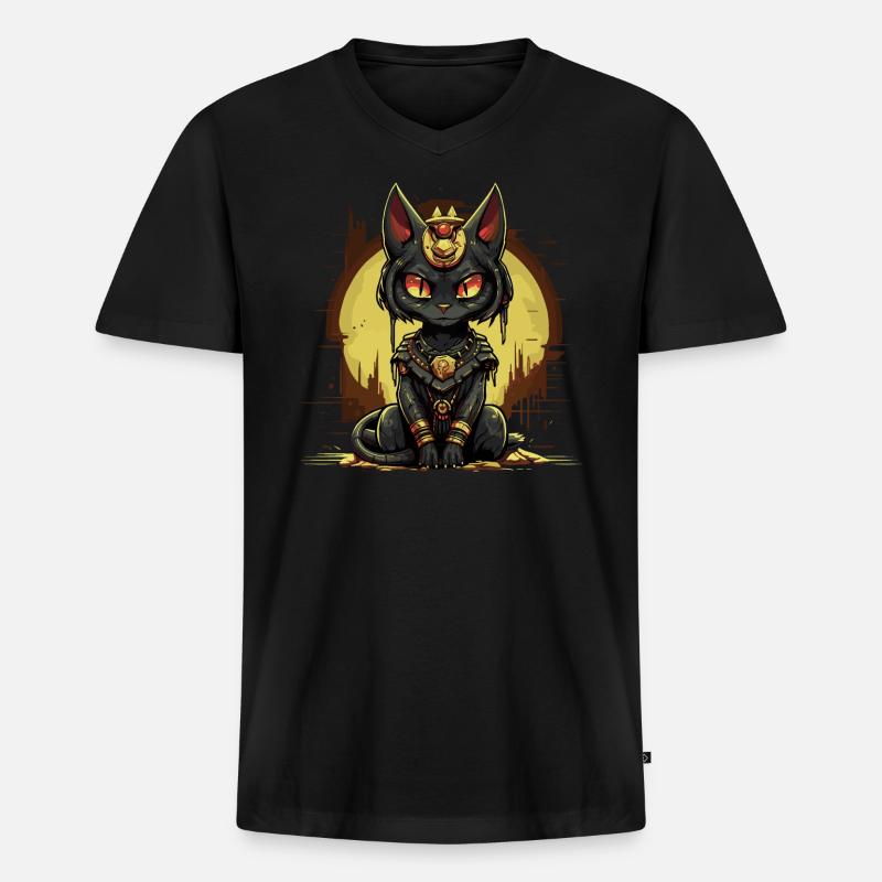 Pharao Tempel Katze - Männer Premium Bio T-Shirt mit V-Ausschnitt - Schwarz