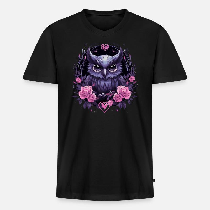 Eule und Rosen - Männer Premium Bio T-Shirt mit V-Ausschnitt - Schwarz