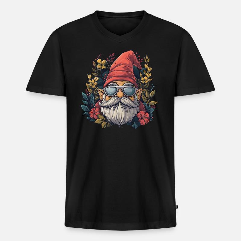 Lustiger Gartenzwerg mit Sonnenbrille - Männer Premium Bio T-Shirt mit V-Ausschnitt - Schwarz
