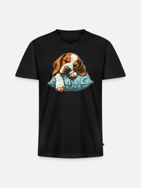 Sleeping Beagle - Men's Premium Organic T-shirt with V-neck - black