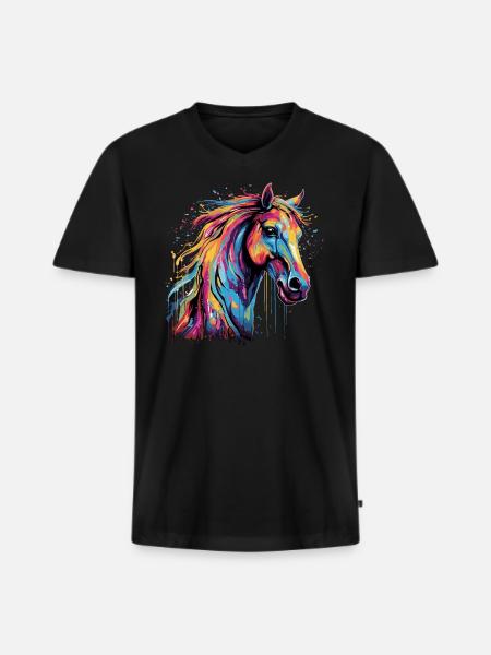 Pferdeliebe - Männer Premium Bio T-Shirt mit V-Ausschnitt - Schwarz
