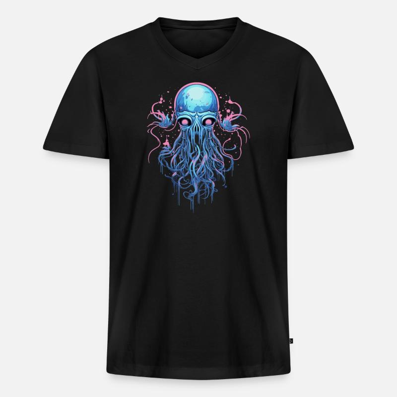 Qualle - Männer Premium Bio T-Shirt mit V-Ausschnitt - Schwarz