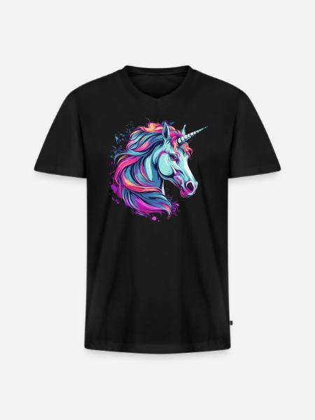 Licorne - T-shirt encolure en V Premium bio Homme - noir