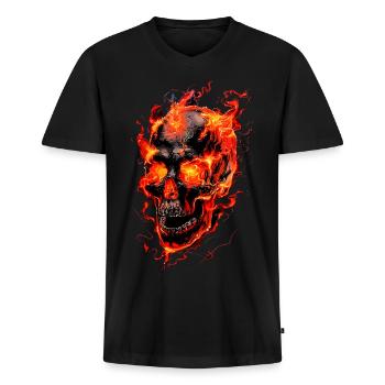 Totenkopf Flammen Totenschädel Feuer Skelett Biker - Männer Premium Bio T-Shirt mit V-Ausschnitt - Schwarz - Vorne - Nico (187cm)
