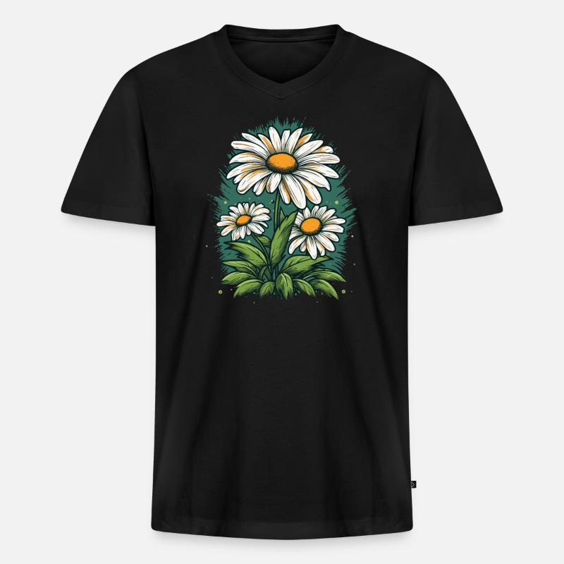 Gänseblümchen - Männer Premium Bio T-Shirt mit V-Ausschnitt - Schwarz