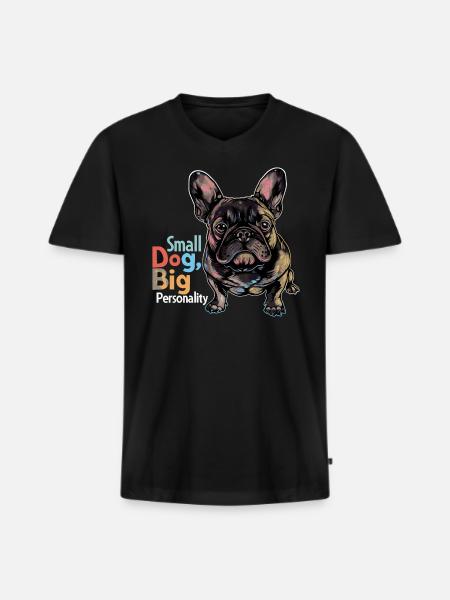 Bouledogue français mignon - T-shirt encolure en V Premium bio Homme - noir