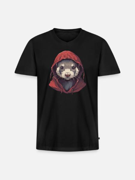 Furet cool avec capuche - T-shirt encolure en V Premium bio Homme - noir