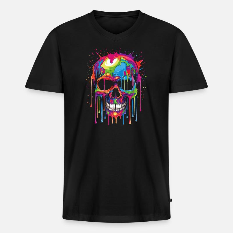 Popart Schädel - Männer Premium Bio T-Shirt mit V-Ausschnitt - Schwarz