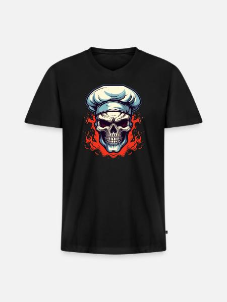 Skull with chef's hat - Men's Premium Organic T-shirt with V-neck - black