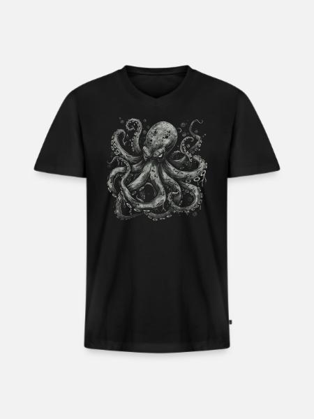 Grimmiger Kraken - Männer Premium Bio T-Shirt mit V-Ausschnitt - Schwarz
