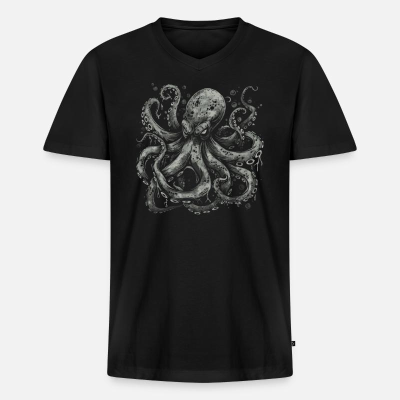 Grimmiger Kraken - Männer Premium Bio T-Shirt mit V-Ausschnitt - Schwarz