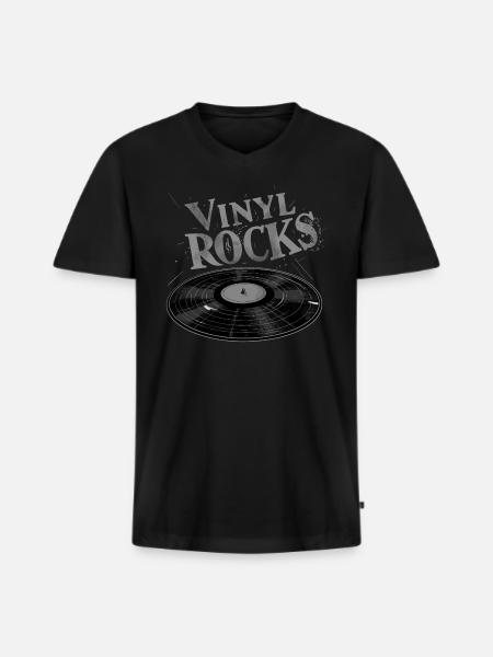 Vinyl Rocks - Men's Premium Organic T-shirt with V-neck - black
