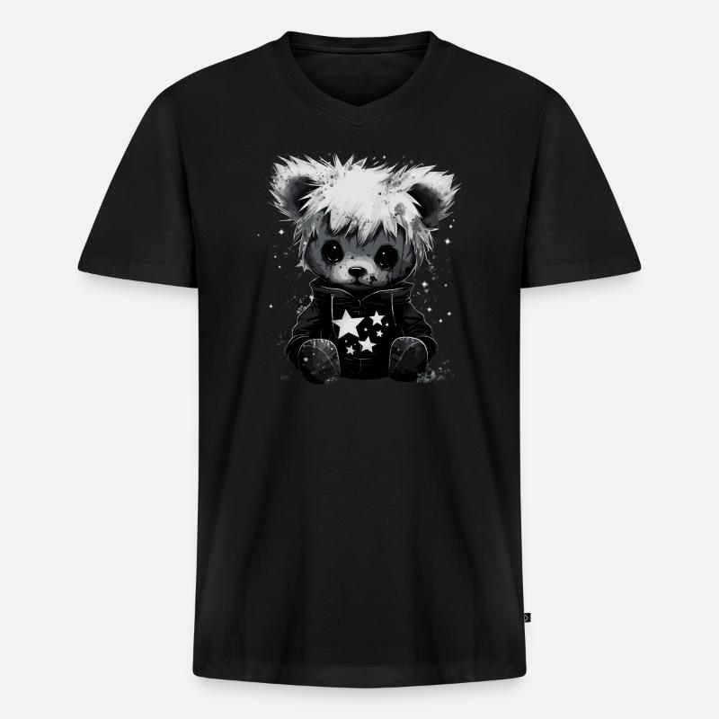 Niedlicher Emo Teddybär - Männer Premium Bio T-Shirt mit V-Ausschnitt - Schwarz