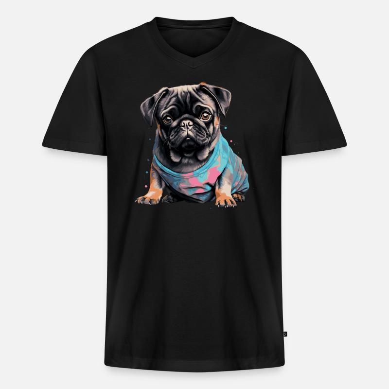 Niedlicher Mops - Männer Premium Bio T-Shirt mit V-Ausschnitt - Schwarz