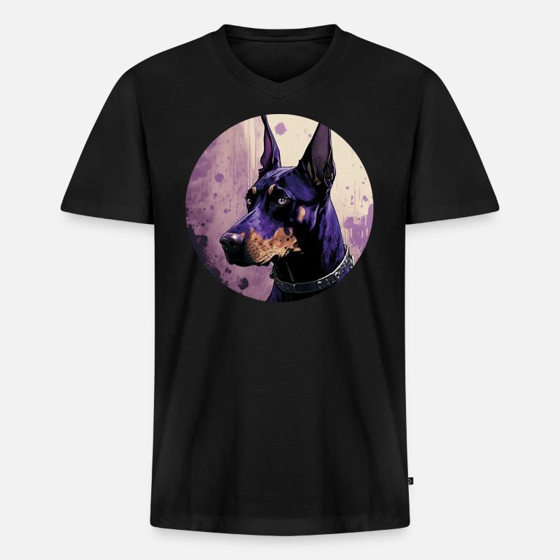 Cooler Dobermann - Männer Premium Bio T-Shirt mit V-Ausschnitt - Schwarz