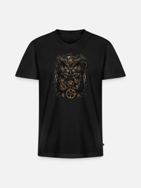 Steampunk Eule - Männer Premium Bio T-Shirt mit V-Ausschnitt - Schwarz