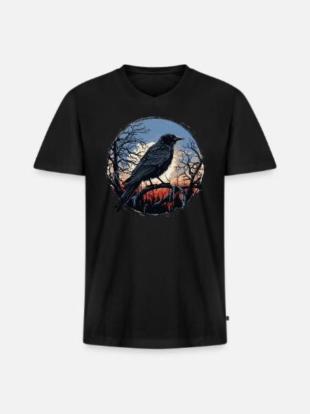 Raven - Men's Premium Organic T-shirt with V-neck - black