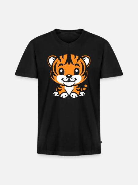 Tigre - T-shirt encolure en V Premium bio Homme - noir
