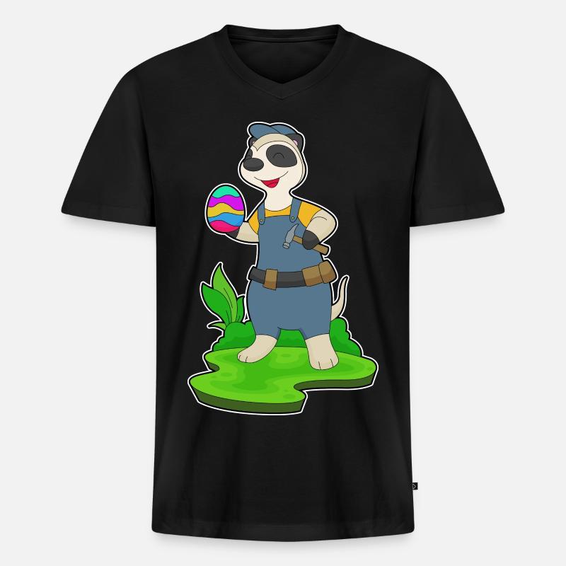 Erdmännchen Ostern Handwerker - Männer Premium Bio T-Shirt mit V-Ausschnitt - Schwarz