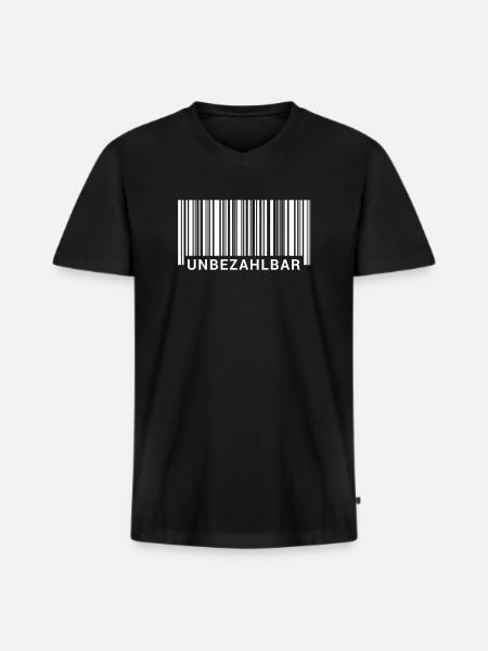 Unbezahlbar Barcode - Männer Premium Bio T-Shirt mit V-Ausschnitt - Schwarz