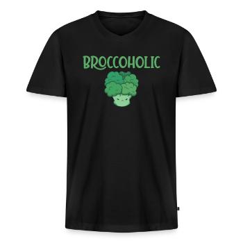 Broccoholic Vegan Meatless and Broccoli - Men's Premium Organic T-shirt with V-neck - black - Front - Nico (187cm)