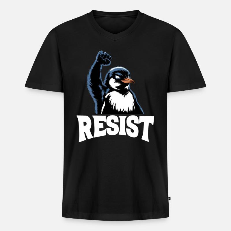Pinguin protestiert gegen Widerstandssteuern - Männer Premium Bio T-Shirt mit V-Ausschnitt - Schwarz