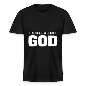 Atheisten Sprüche | Atheismus Religion Geschenke - Männer Premium Bio T-Shirt mit V-Ausschnitt - Schwarz - Vorne - Nico (187cm)