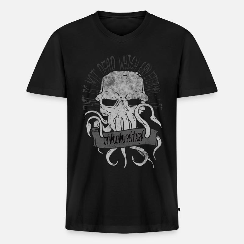 Allmächtiger Cthulskull - Männer Premium Bio T-Shirt mit V-Ausschnitt - Schwarz