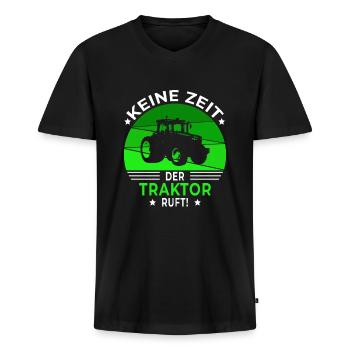 Landwirt Trecker Bauer Keine Zeit der Traktor ruft - Männer Premium Bio T-Shirt mit V-Ausschnitt - Schwarz - Vorne - Nico (187cm)