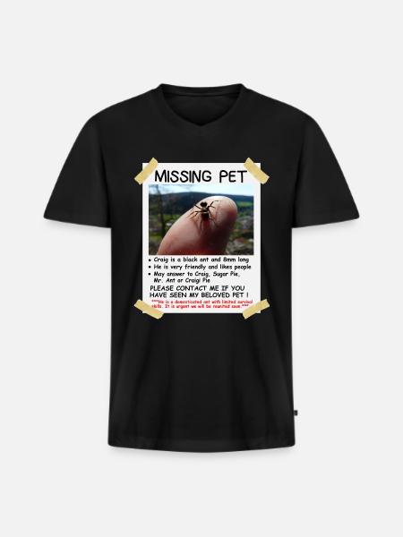 Missing Pet Ant - Männer Premium Bio T-Shirt mit V-Ausschnitt - Schwarz
