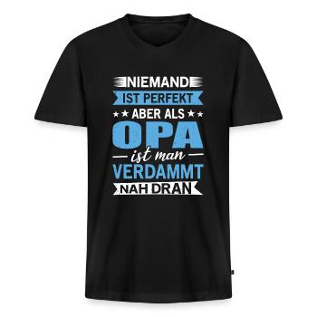 Niemand ist perfekt, aber als Opa ist man nah dran - Männer Premium Bio T-Shirt mit V-Ausschnitt - Schwarz - Vorne - Nico (187cm)