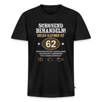 Schonend Behandeln Oldtimer Ist 62 Jahre 62. - Männer Premium Bio T-Shirt mit V-Ausschnitt - Schwarz - Vorne - Nico (187cm)