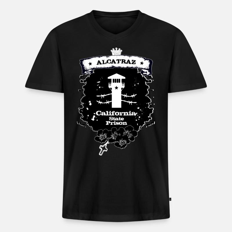Alcatraz - Männer Premium Bio T-Shirt mit V-Ausschnitt - Schwarz