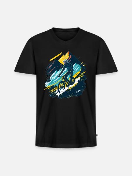 Mountain Bike Downhill Mountain Biker - Camiseta ecológica prémium para hombre con cuello de pico - negro