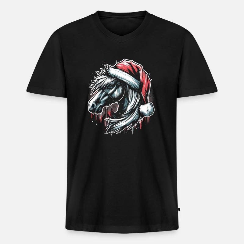 Weihnachten Pferd Pferdekopf Graffiti Style - Männer Premium Bio T-Shirt mit V-Ausschnitt - Schwarz