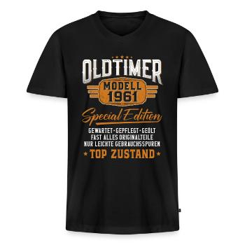 Oldtimer Baujahr 1961 Geburtstagsspruch - Männer Premium Bio T-Shirt mit V-Ausschnitt - Schwarz - Vorne - Nico (187cm)