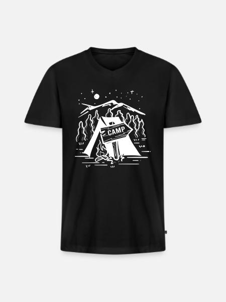 Camping Fire Adventure Camper Hiking - Men's Premium Organic T-shirt with V-neck - black
