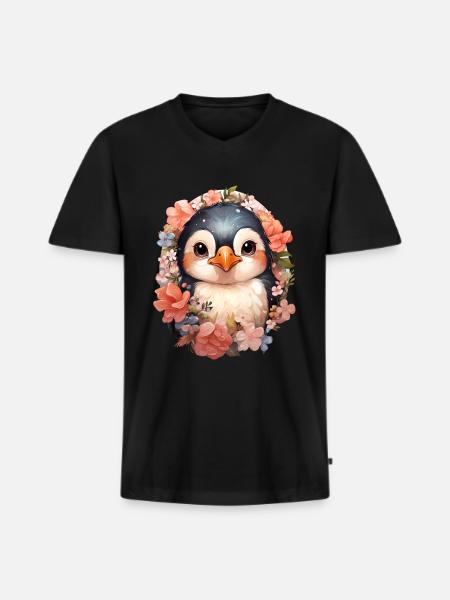 Penguin - Men's Premium Organic T-shirt with V-neck - black