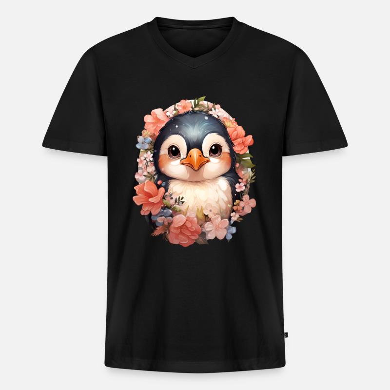 Pinguin - Männer Premium Bio T-Shirt mit V-Ausschnitt - Schwarz