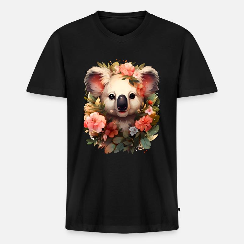 Koala - Maglietta ecologica premium da uomo con scollo a V - nero