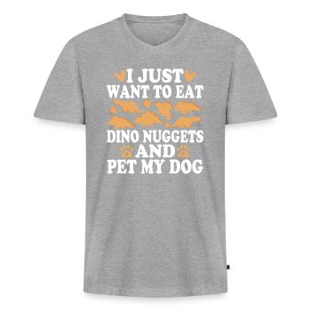 dinosaure disant Dino Nuggets Nugget de poulet - T-shirt encolure en V Premium bio Homme - gris chiné - Devant