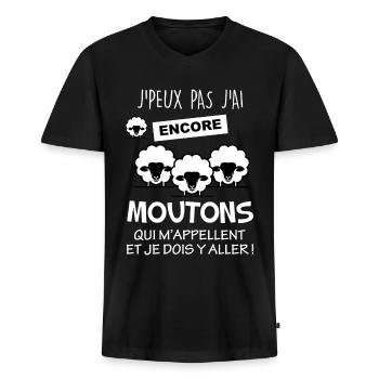 Je peux pas j'ai encore mes moutons - T-shirt encolure en V Premium bio Homme - noir - Devant - Nico (187cm)
