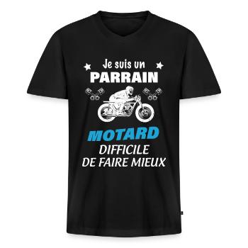 Parrain Motard Citation - T-shirt encolure en V Premium bio Homme - noir - Devant - Nico (187cm)