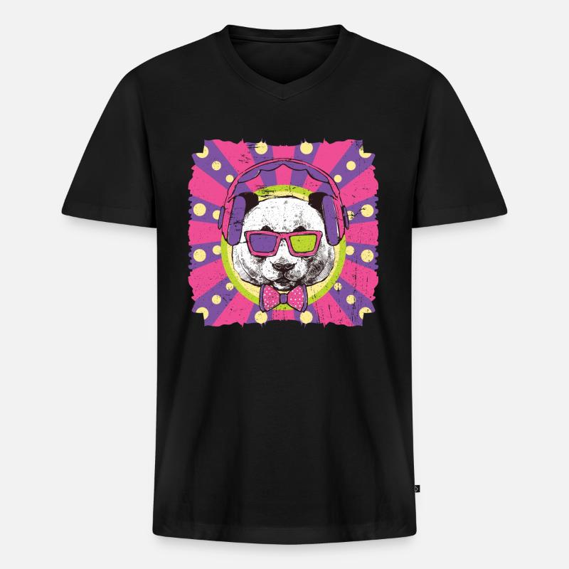 Funky Panda - Männer Premium Bio T-Shirt mit V-Ausschnitt - Schwarz