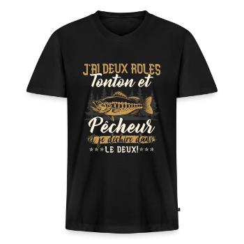 j'ai deux roles tonton et pecheur et je déchire - T-shirt encolure en V Premium bio Homme - noir - Devant - Nico (187cm)